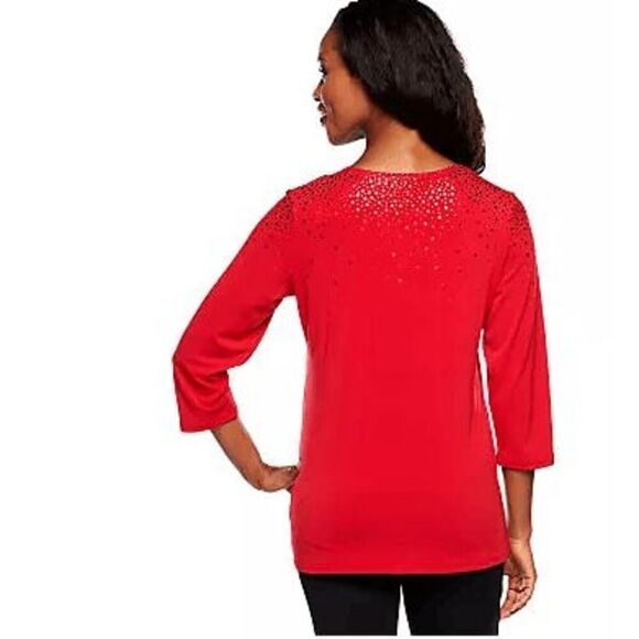 Susan Graver Womens 3X Liquid Knit Top Brown Scoop Neck 3/4 Sleeve Sparkles NWT - Picture 6 of 7